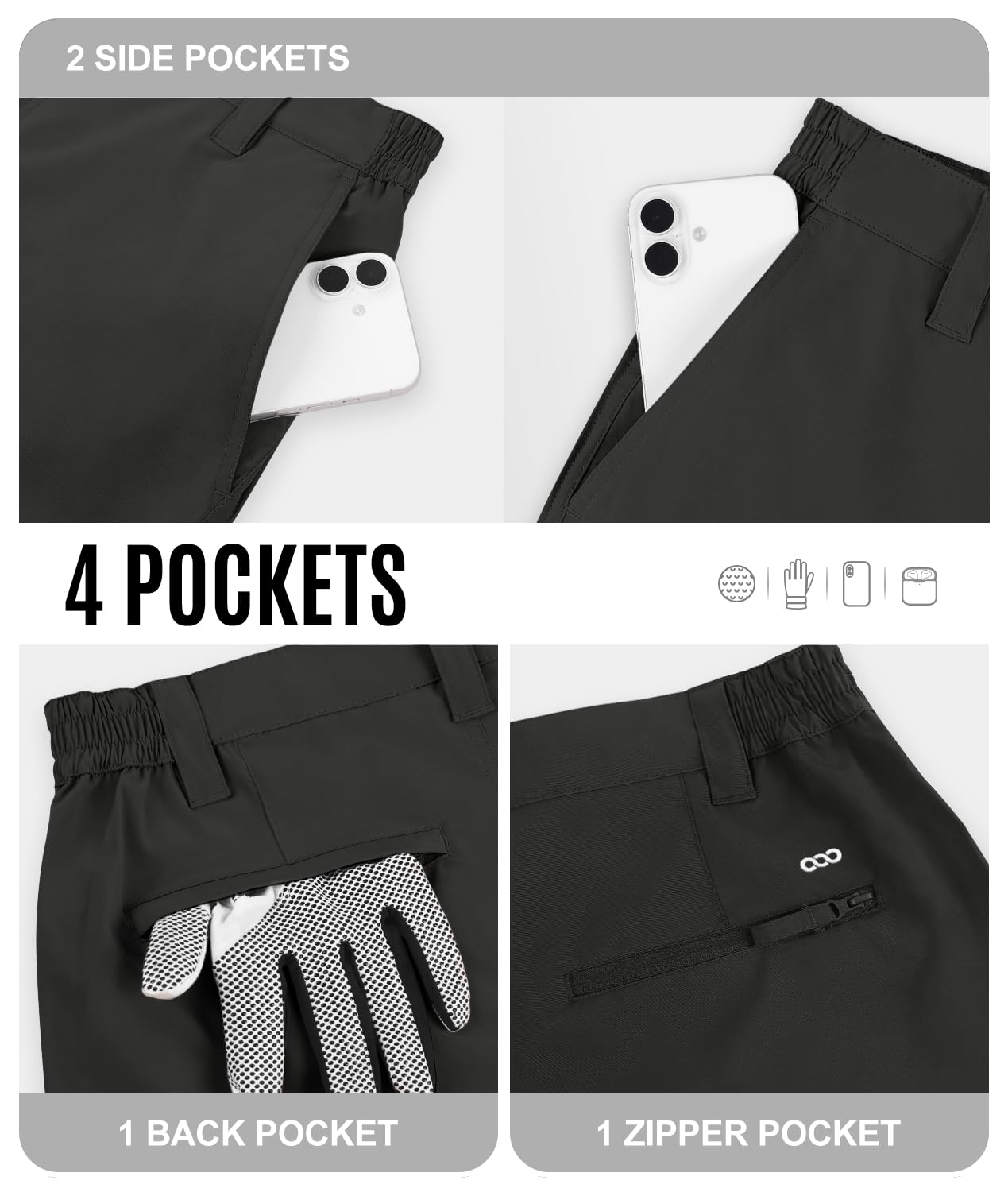 33,000ft Mens Golf Shorts 9 inch Inseam Quick Dry Elastic Waist Classic-Fit Drawstring Dress Shorts Hiking Fishing Business