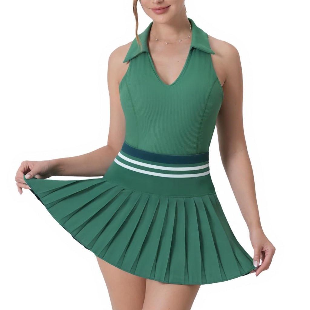 Women's 2 Piece Tennis Skirt Set Pleated Golf Dress with Built-in Shorts & Pockets Athletic Workout Outfits