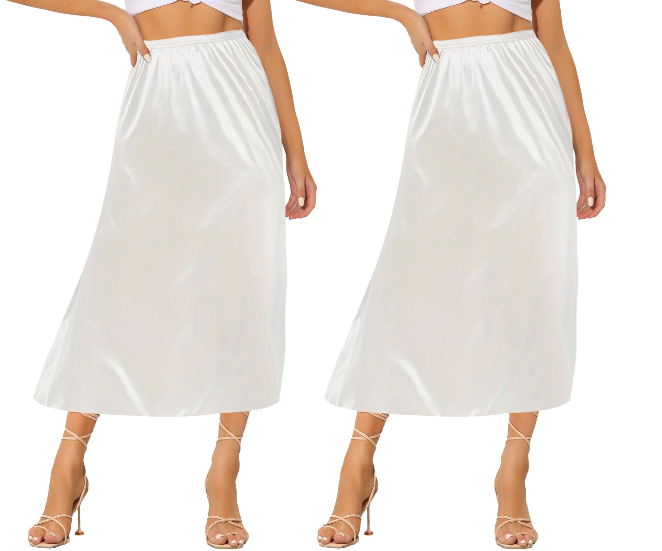 Ellames Women's 2 Pieces Half Slips for Under Dresses Satin Long Underskirt Half Slip Shirt Skirt Extender