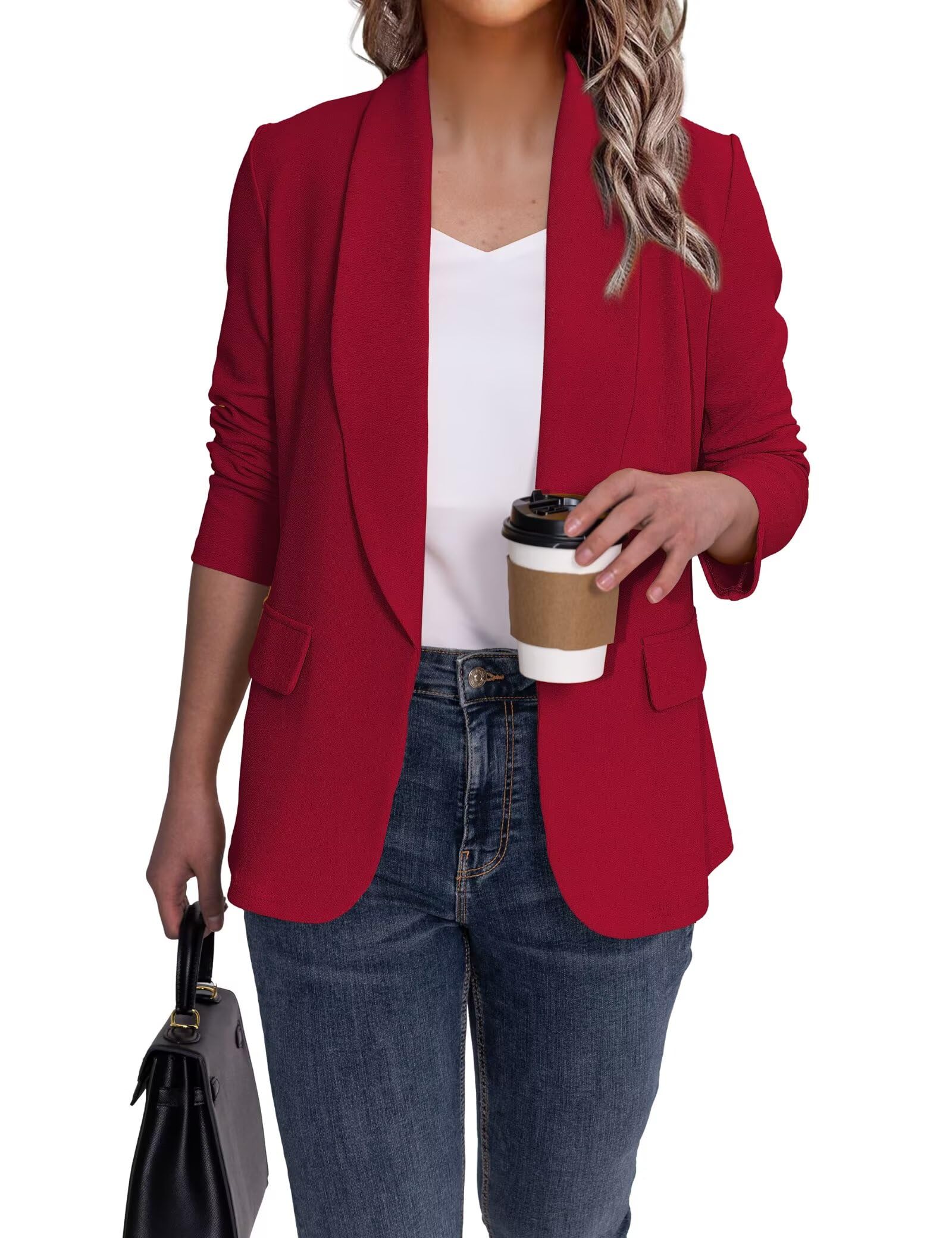 Ahlaray Women's Blazer Business Casual Lapel Collar Long Sleeve Open Front Work Office Suit Jackets Blazer, S-XL