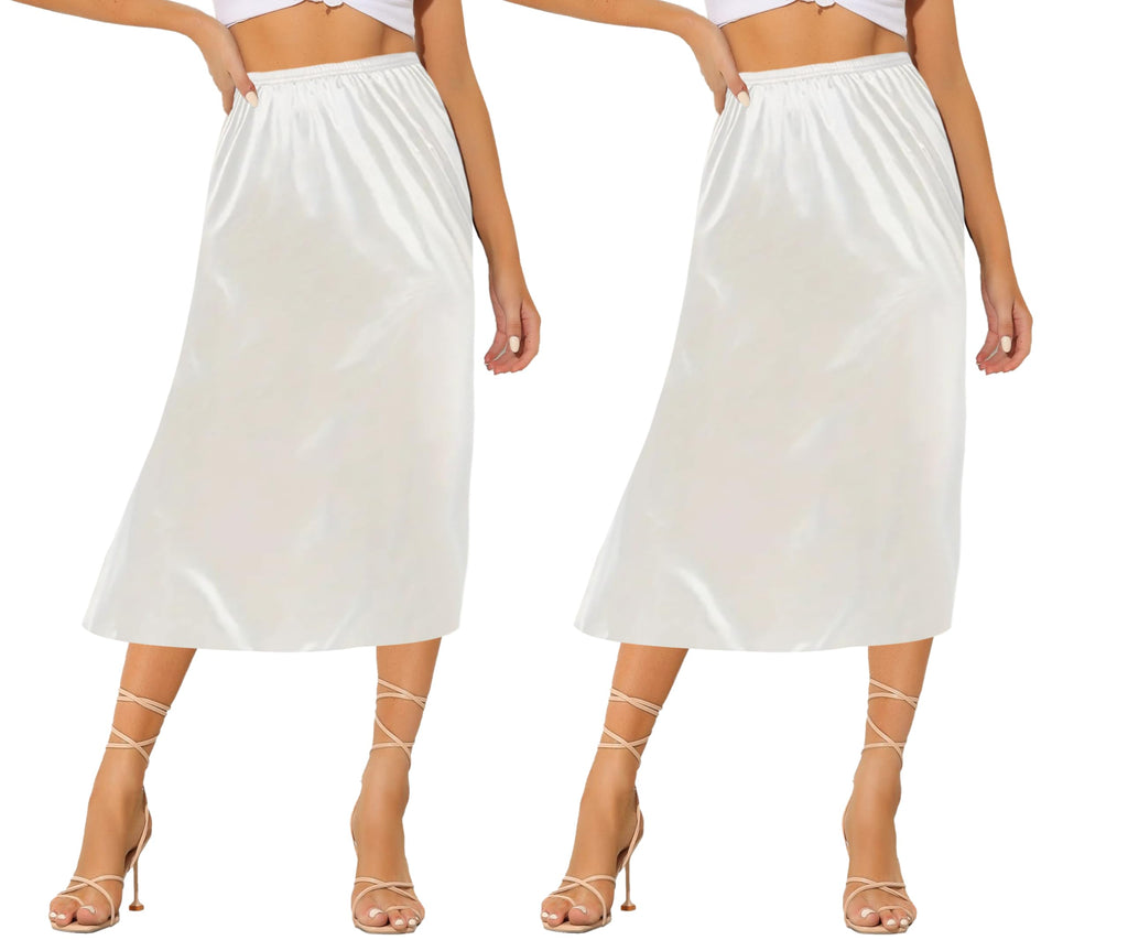 Ellames Women's 2 Pieces Half Slips for Under Dresses Satin Long Underskirt Half Slip Shirt Skirt Extender