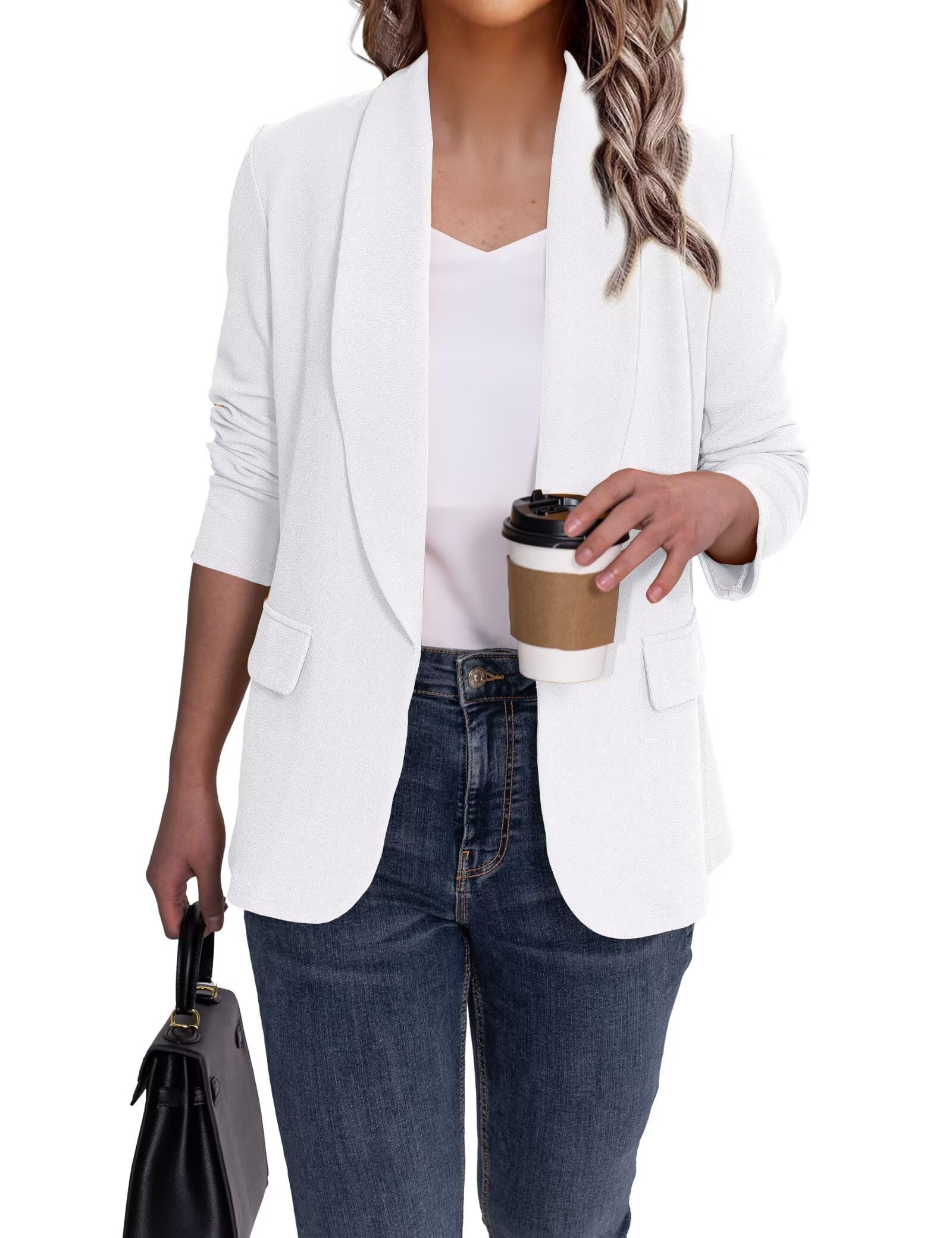 Ahlaray Women's Blazer Business Casual Lapel Collar Long Sleeve Open Front Work Office Suit Jackets Blazer, S-XL