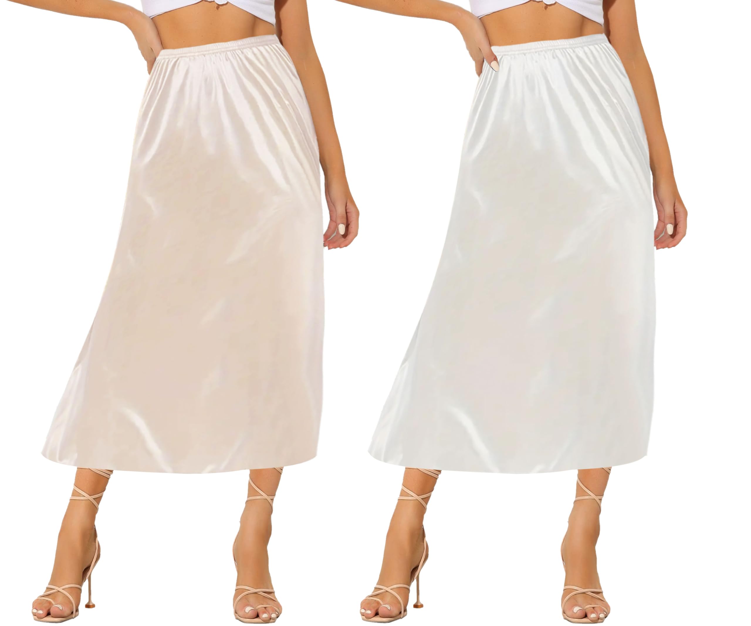 Ellames Women's 2 Pieces Half Slips for Under Dresses Satin Long Underskirt Half Slip Shirt Skirt Extender