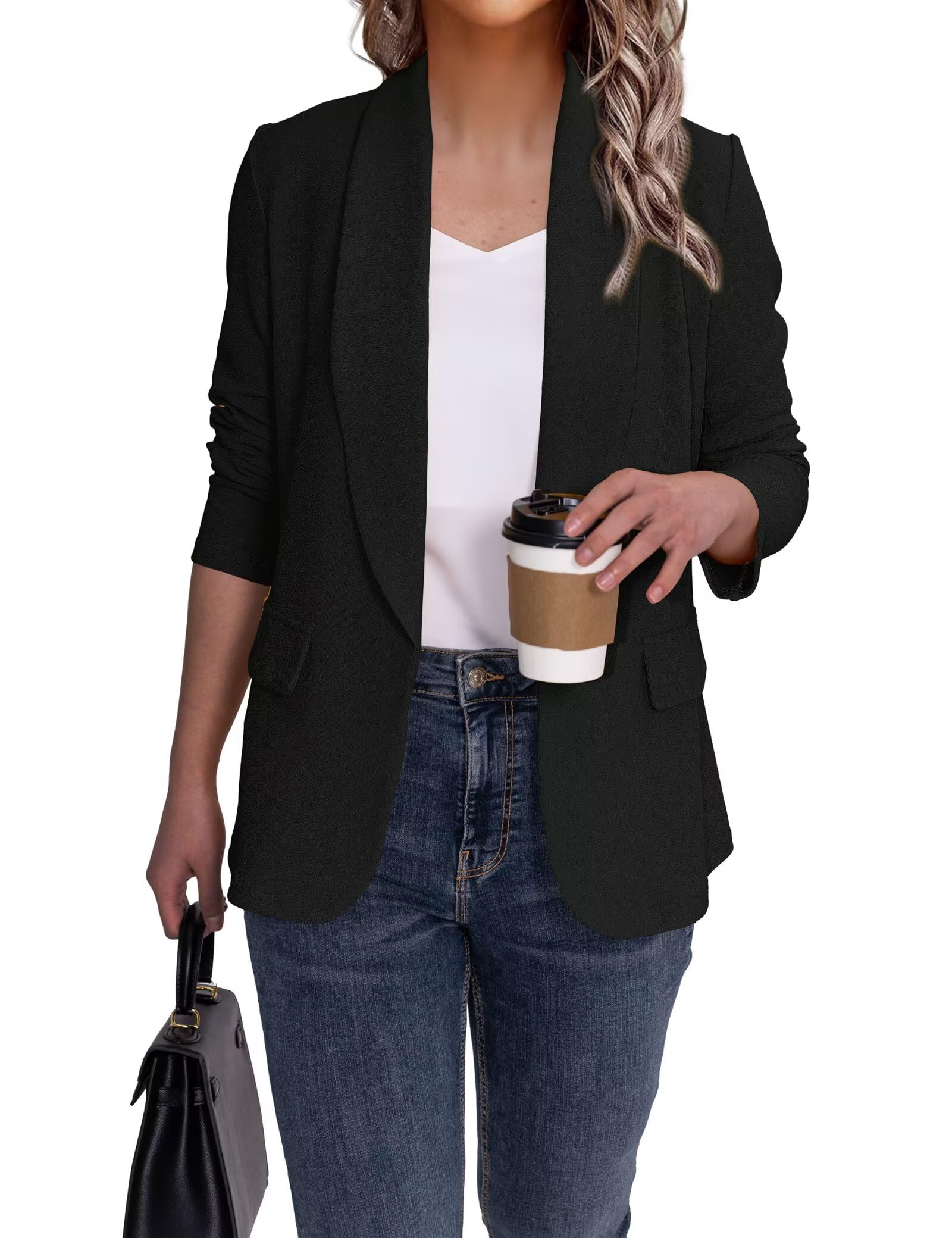 Ahlaray Women's Blazer Business Casual Lapel Collar Long Sleeve Open Front Work Office Suit Jackets Blazer, S-XL