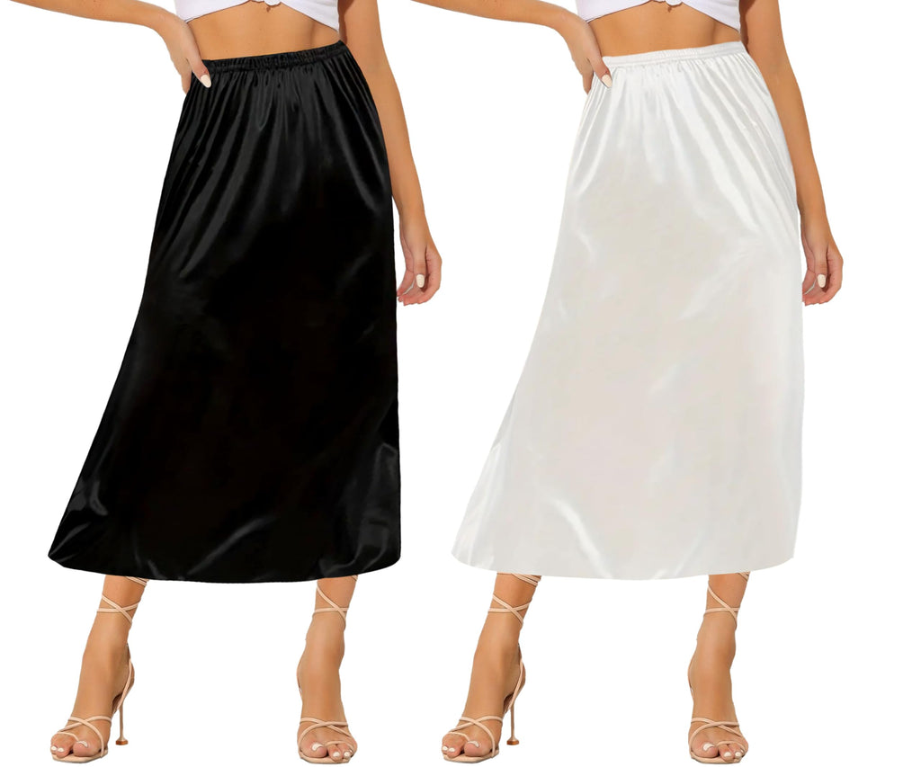 Ellames Women's 2 Pieces Half Slips for Under Dresses Satin Long Underskirt Half Slip Shirt Skirt Extender