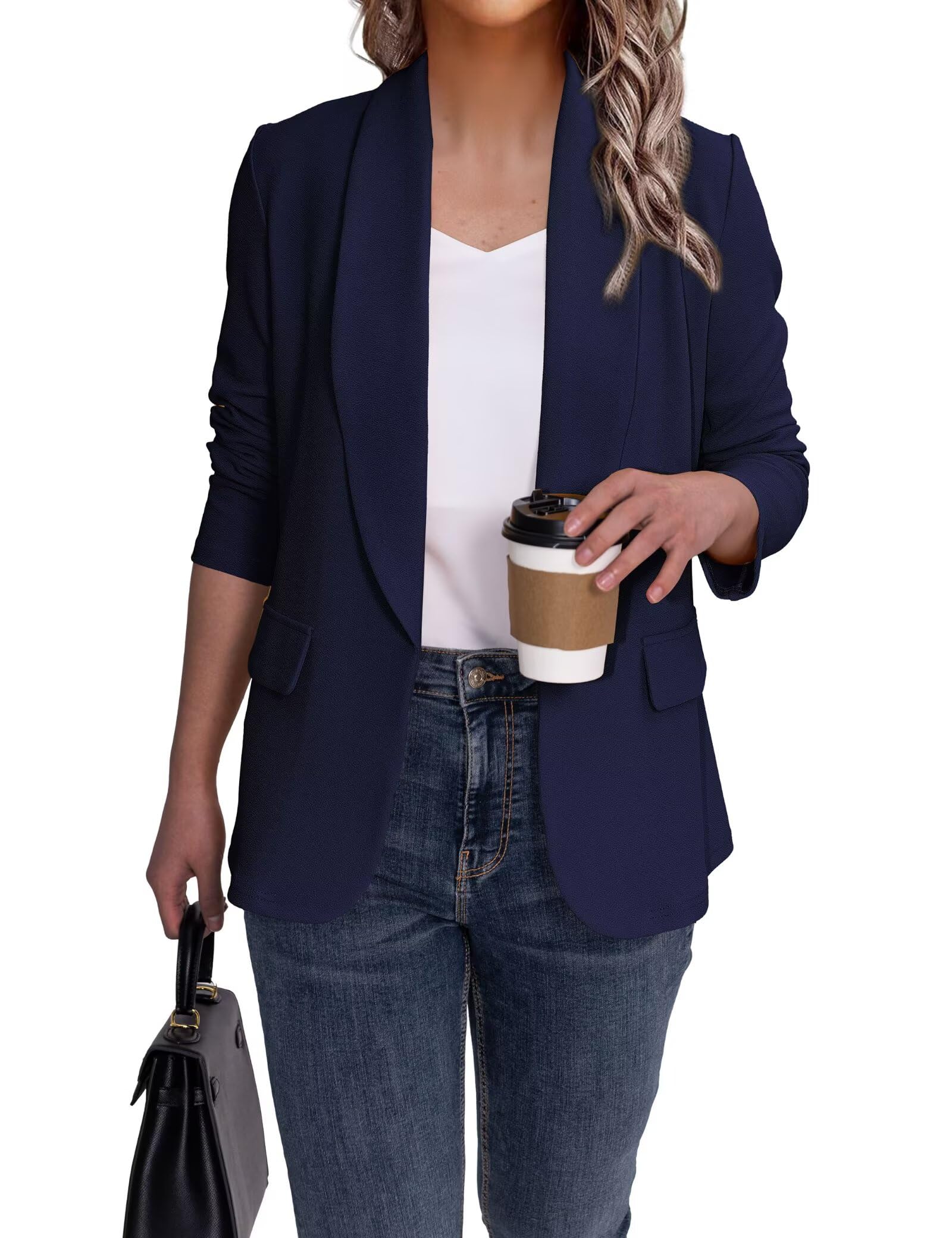 Ahlaray Women's Blazer Business Casual Lapel Collar Long Sleeve Open Front Work Office Suit Jackets Blazer, S-XL