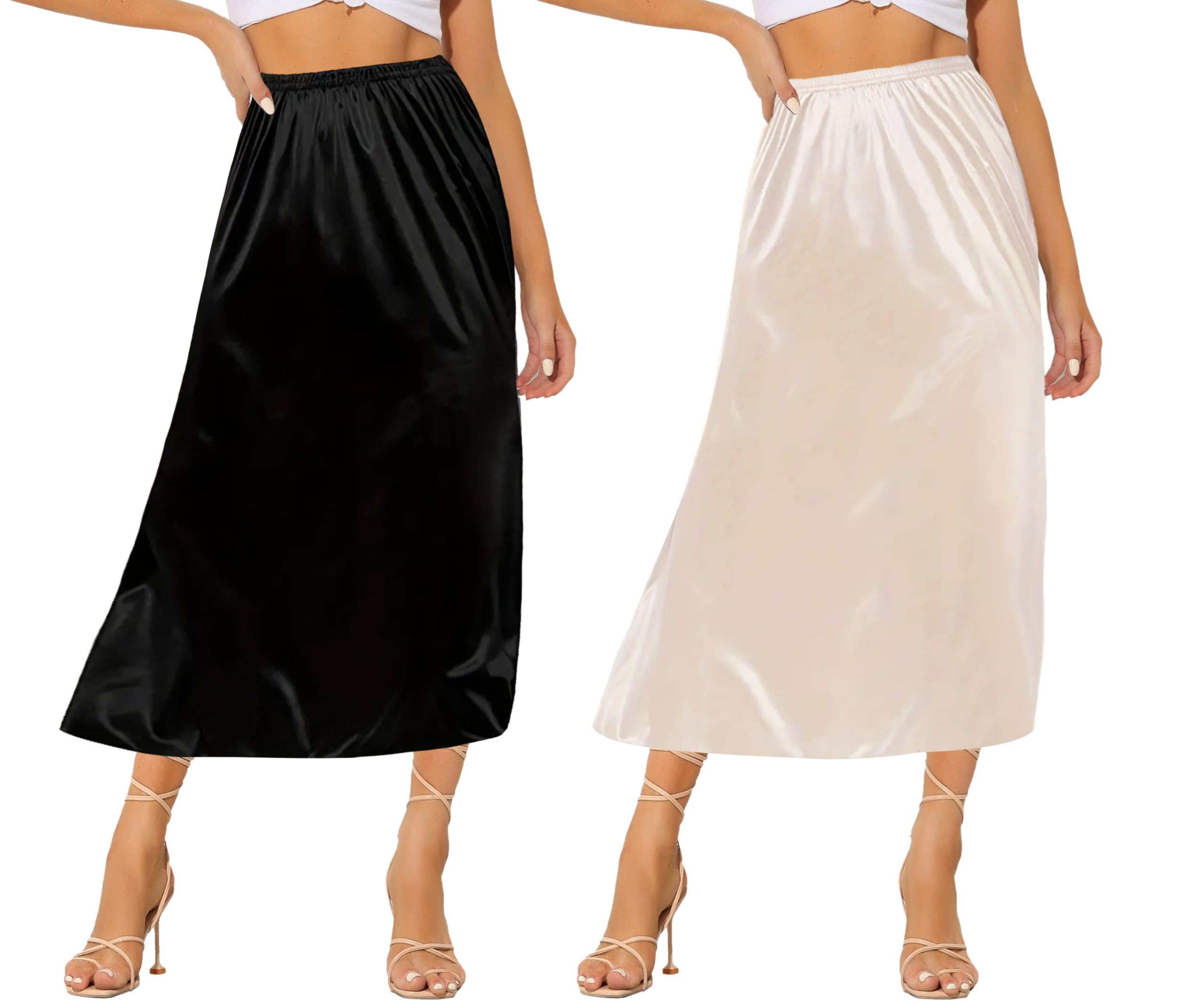 Ellames Women's 2 Pieces Half Slips for Under Dresses Satin Long Underskirt Half Slip Shirt Skirt Extender