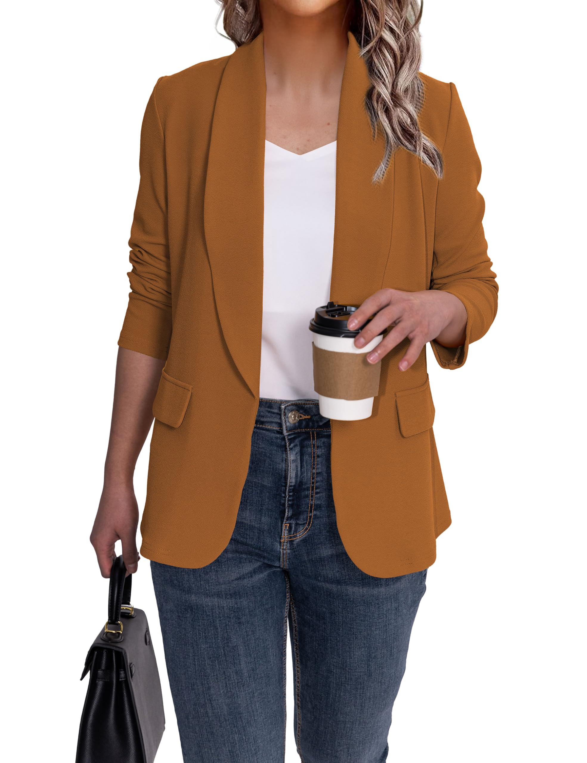 Ahlaray Women's Blazer Business Casual Lapel Collar Long Sleeve Open Front Work Office Suit Jackets Blazer, S-XL