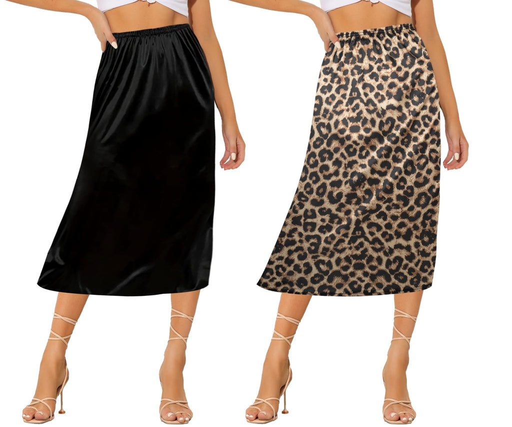 Ellames Women's 2 Pieces Half Slips for Under Dresses Satin Long Underskirt Half Slip Shirt Skirt Extender