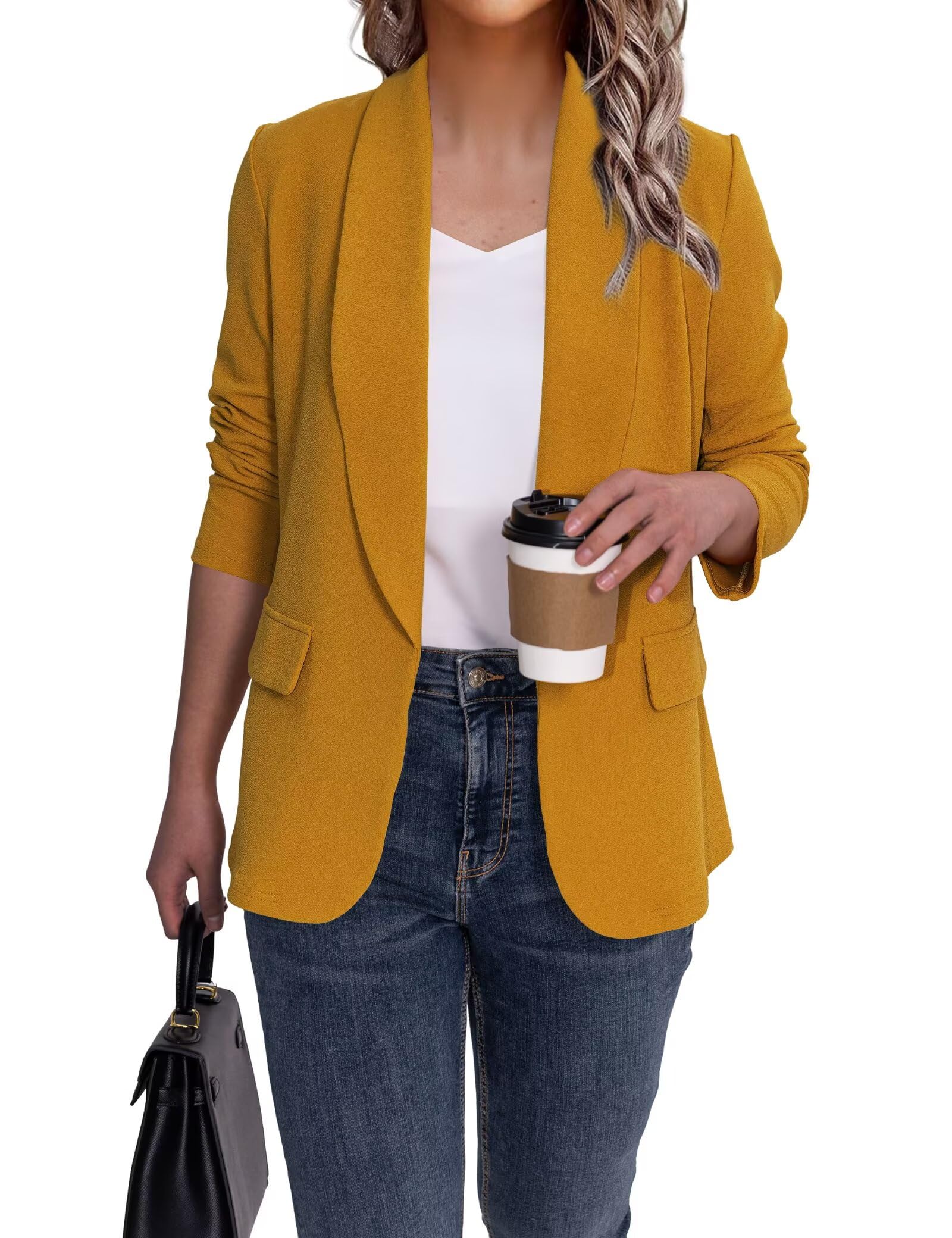 Ahlaray Women's Blazer Business Casual Lapel Collar Long Sleeve Open Front Work Office Suit Jackets Blazer, S-XL
