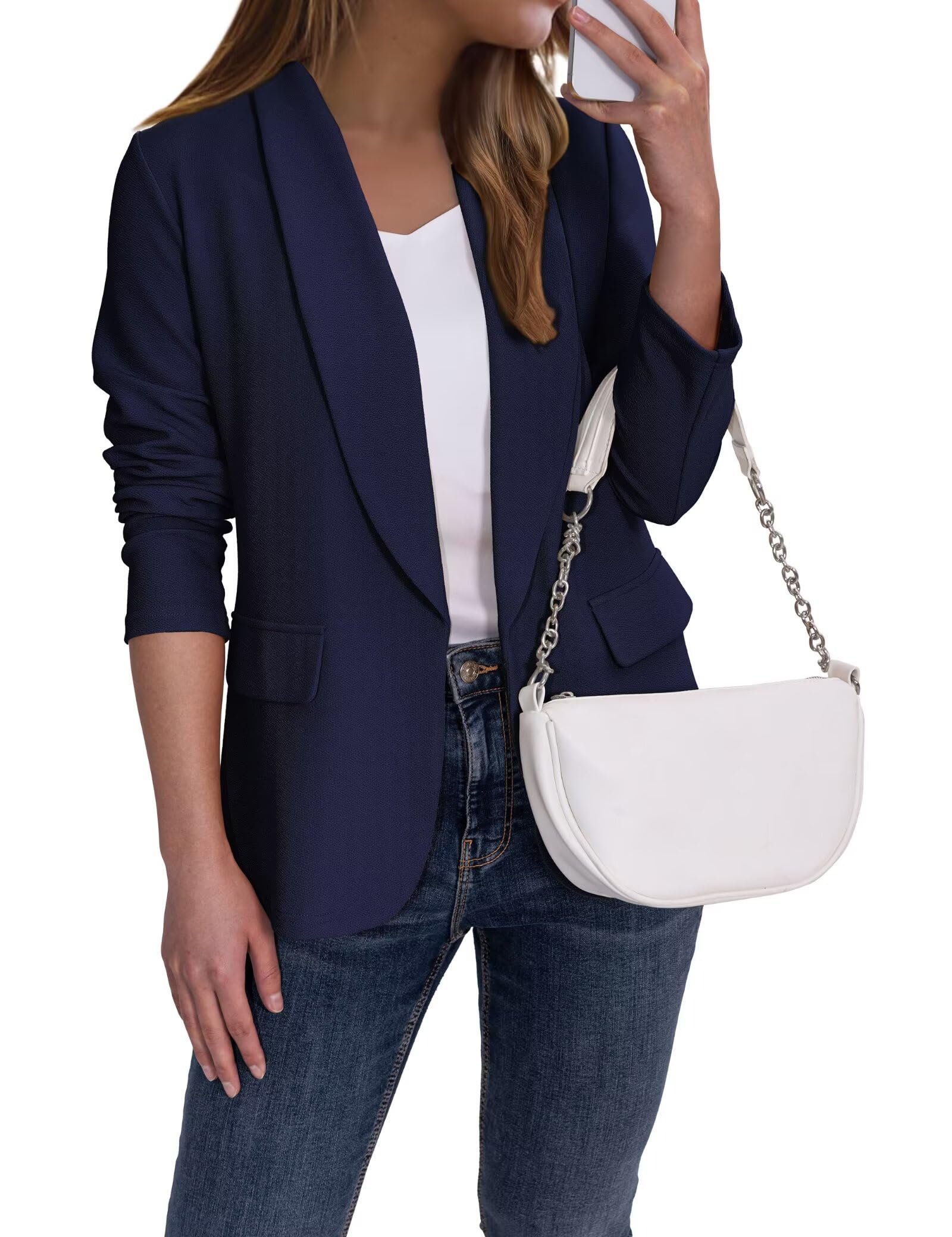 Ahlaray Women's Blazer Business Casual Lapel Collar Long Sleeve Open Front Work Office Suit Jackets Blazer, S-XL