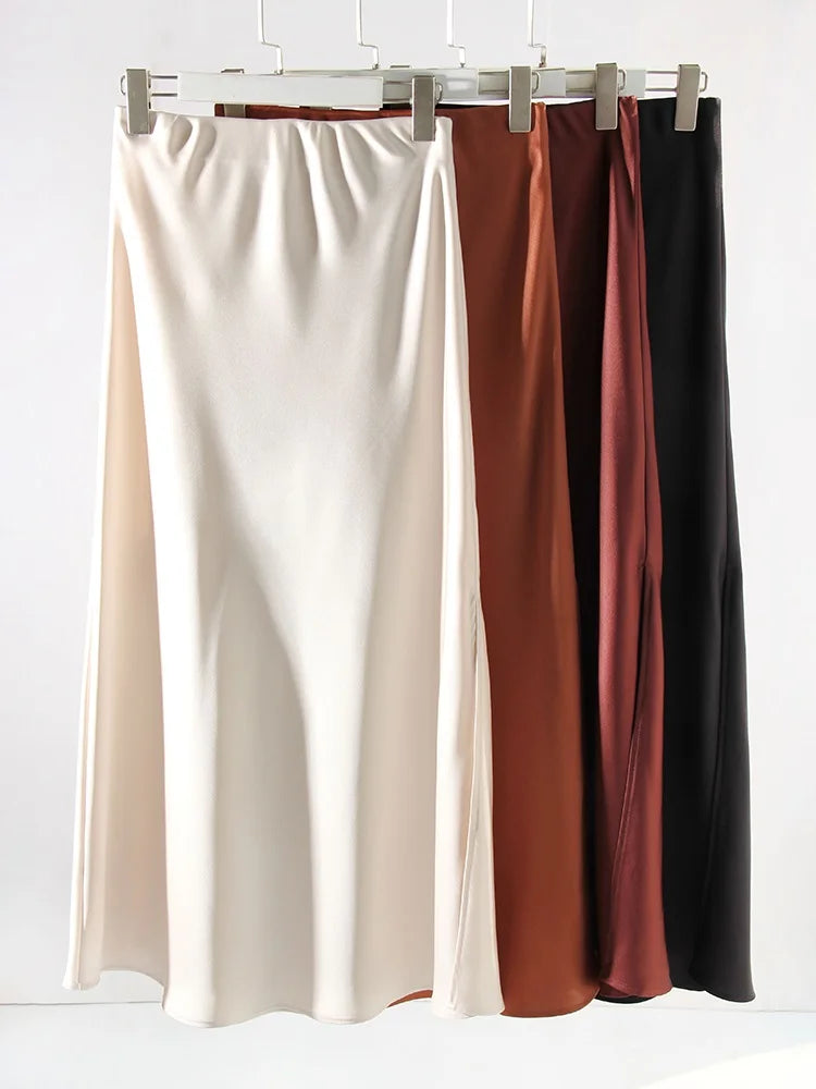 Satin Side-Slit Elegant Maxi Skirt