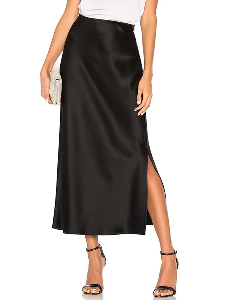Satin Side-Slit Elegant Maxi Skirt