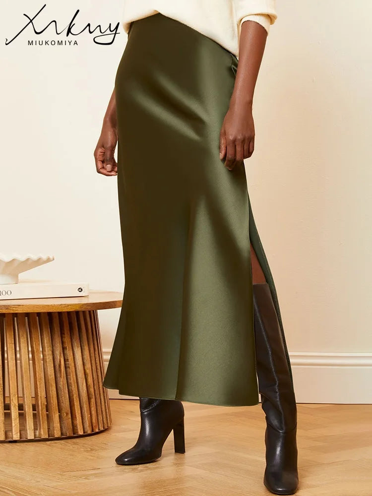 Satin Side-Slit Elegant Maxi Skirt