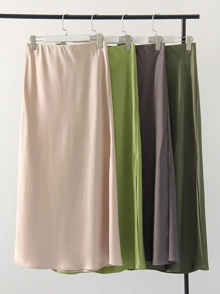 Satin Side-Slit Elegant Maxi Skirt