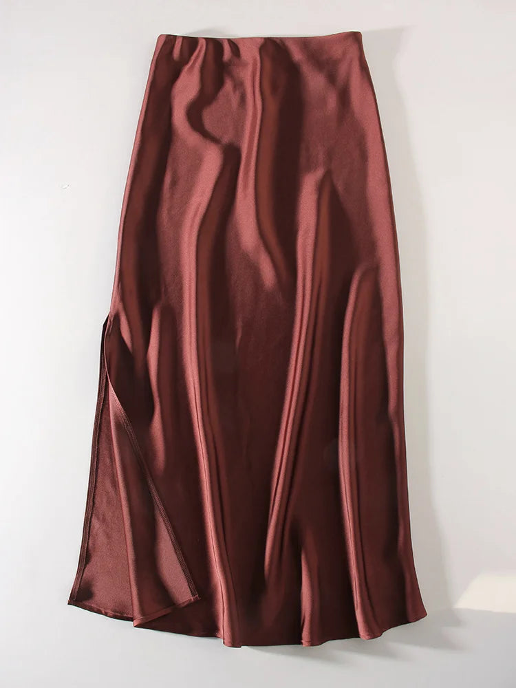 Satin Side-Slit Elegant Maxi Skirt