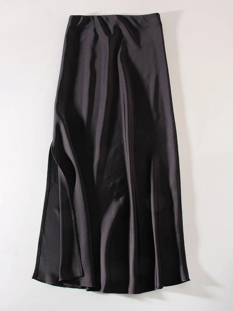 Satin Side-Slit Elegant Maxi Skirt